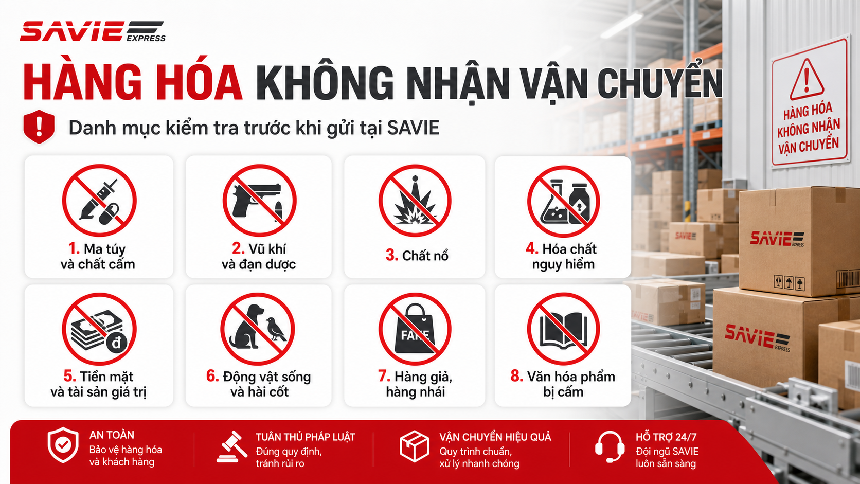Hàng hóa không nhận vận chuyển tại SAVIE